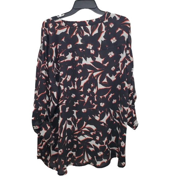 Apt. 9 Woman's Black White Red Abstract Semi Sheer Roll Tab Shirt Plus Size 2X - Picture 6 of 6